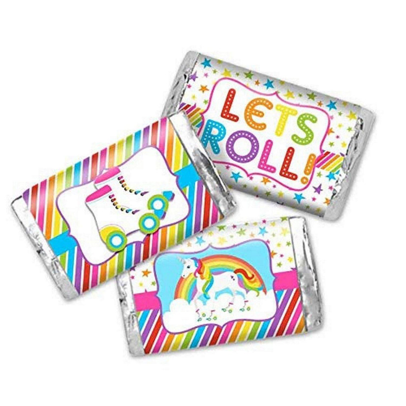 AmandaCreation Unicorn Roller Skating Mini Candybar Wrappers 45pc. Image