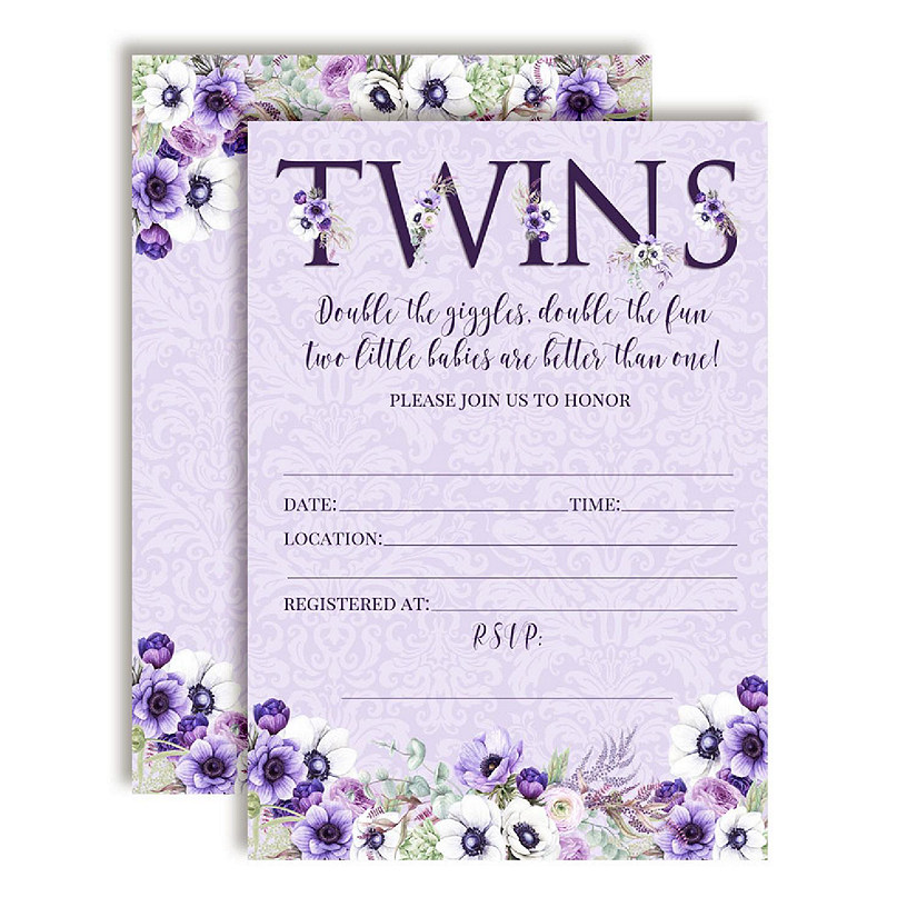 AmandaCreation Violet Twin Baby Shower Invites 40pc. Image