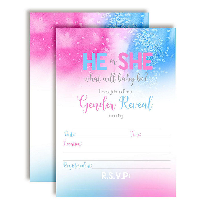 AmandaCreation Watercolor Gender Reveal Invites 40pc. Image
