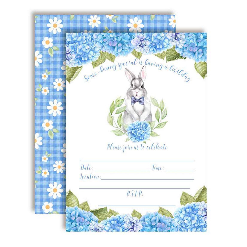 AmandaCreation Watercolor Rabbit Boy Birthday Invites 40pc. Image