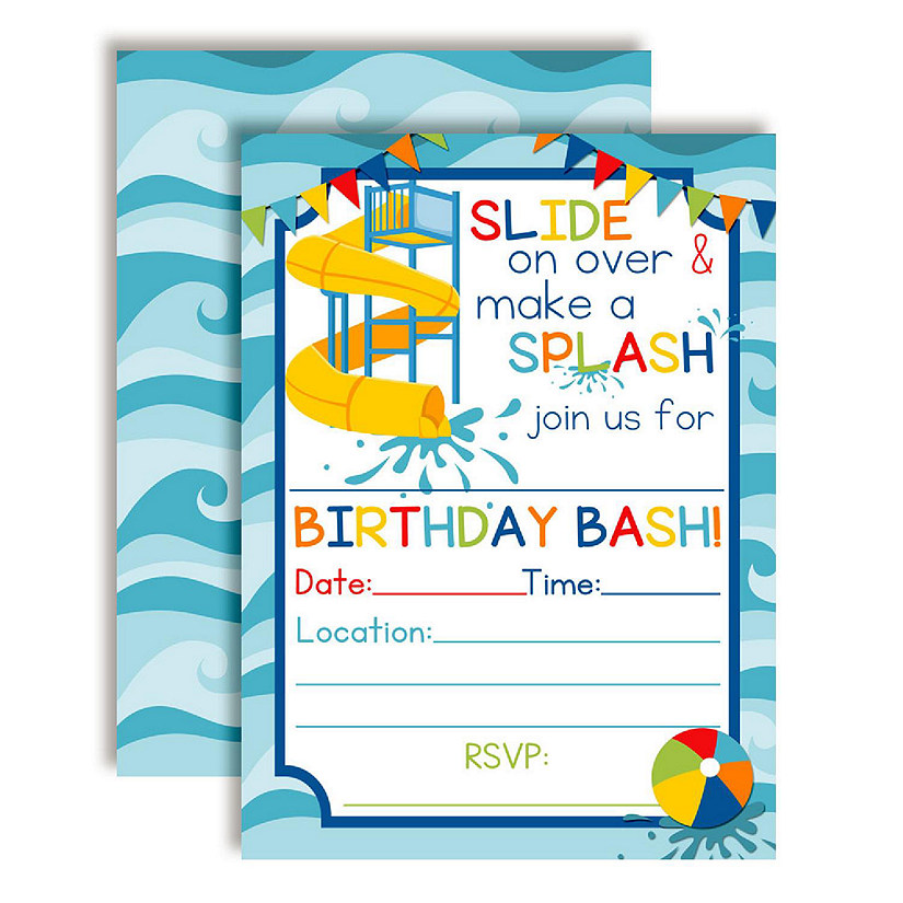 AmandaCreation Waterslide Boy Birthday Invites 40pc. Image