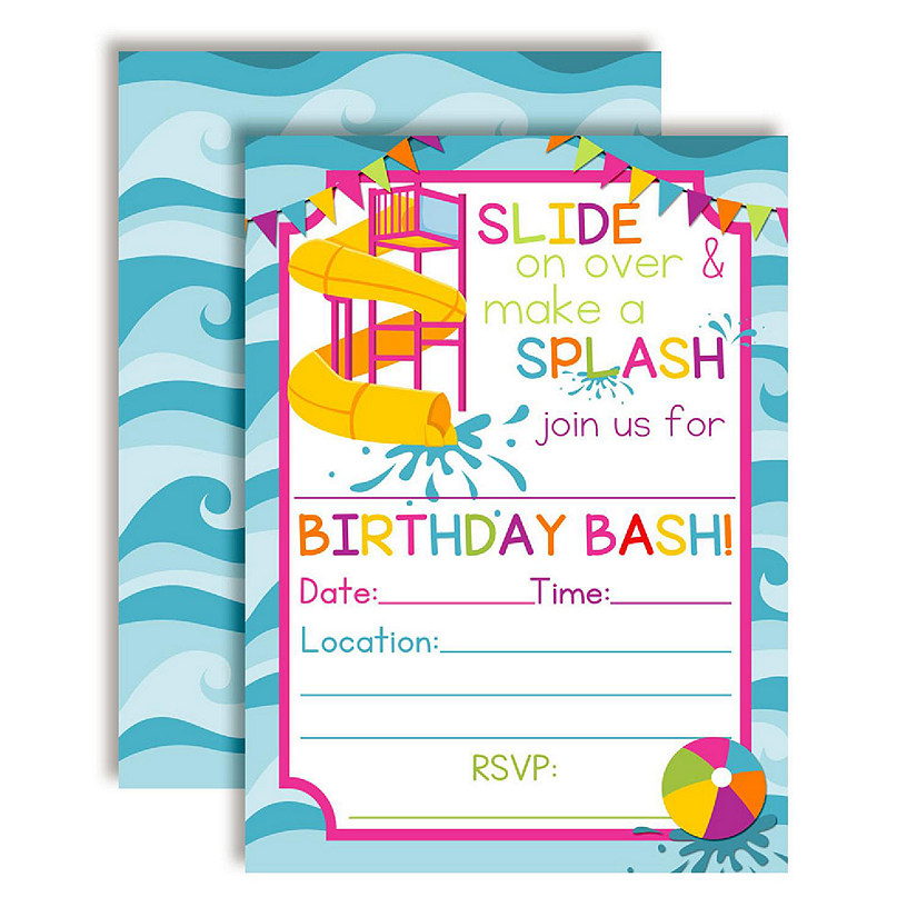 AmandaCreation Waterslide Girl Birthday Invites 40pc. Image