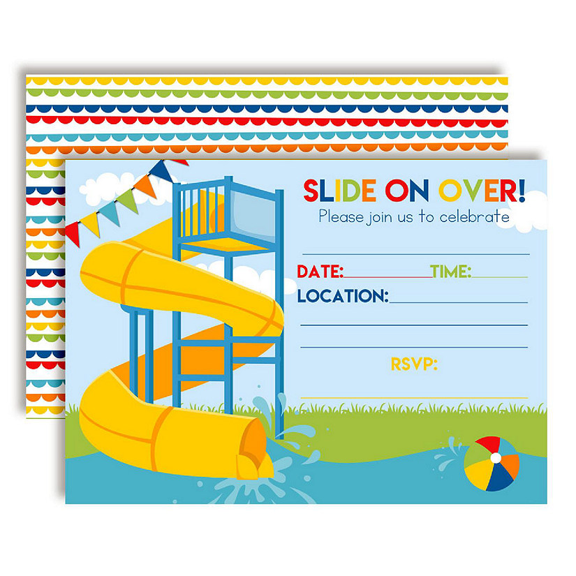 AmandaCreation Waterslide Horizontal Boy Invites 40pc. Image