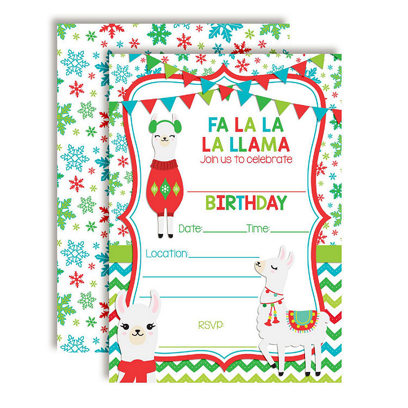 AmandaCreation Winter Llama Snowflake Invites 40pc. Image