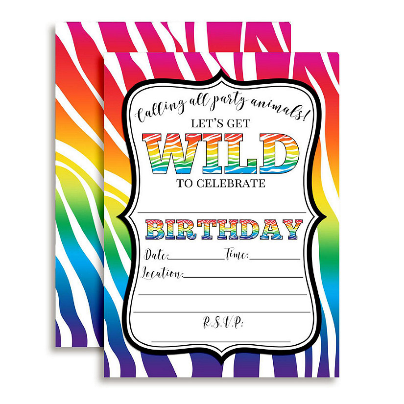 AmandaCreation Zebra Birthday Rainbow Invites 40pc. Image