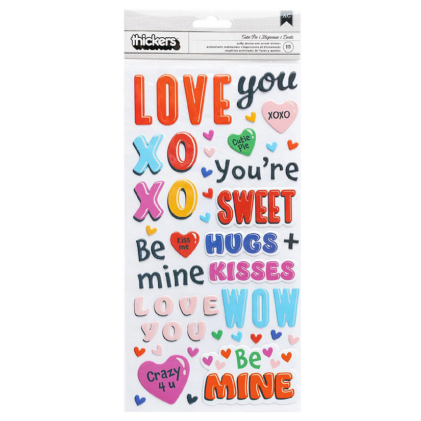 American Crafts Cutie Pie Thickers Stickers 111/Pkg-Puffy Phrase Image
