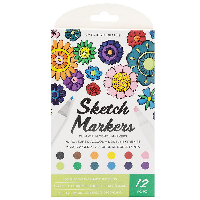 American Crafts - Sketch Markers Collection - Dual Tip - Chisel and Fine Point - 12 Color Pack 34007549 Image