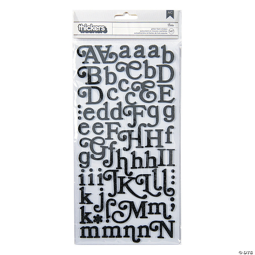 American Crafts™ Thickers™ 3D Boho Black Glitter Alphabet Stickers ...
