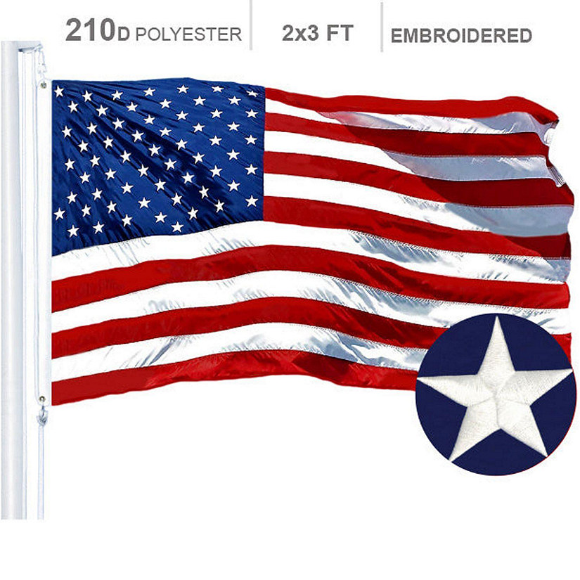 American Flag 210D Embroidered Polyester 2x3 Ft Image