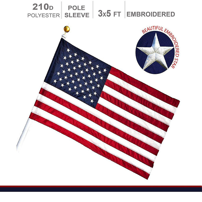American Flag 210D Embroidered Polyester 3x5 Ft  with Pole Sleeve Image