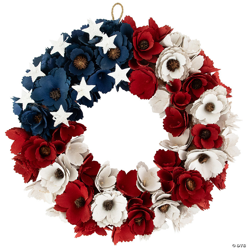 Americana Floral Flag Wooden Wreath - Unlit - 15" Image