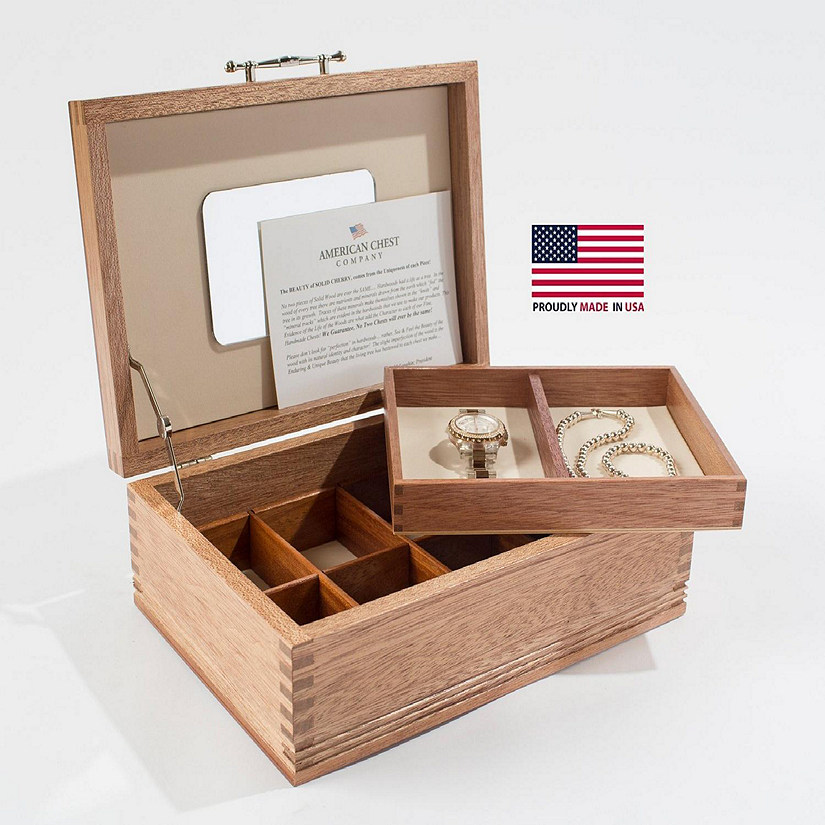 Americana Jewel Box with Lift-Out tray.  Mirror in Lid, with Lid Support Arm. Image