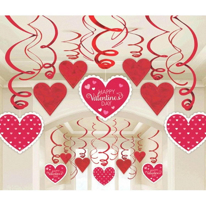 Amscan Valentine Hearts Mega Value Pack Foil Swirl Decorations Assorted Red Image