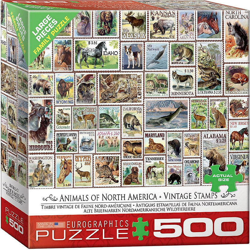 Animals of North America Vintage Stamps 500 Piece Jigsaw Puzzle Image