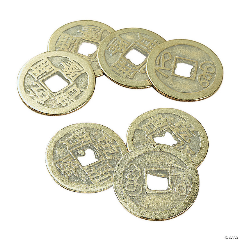 Antique Goldtone Metal Chinese Coins Image