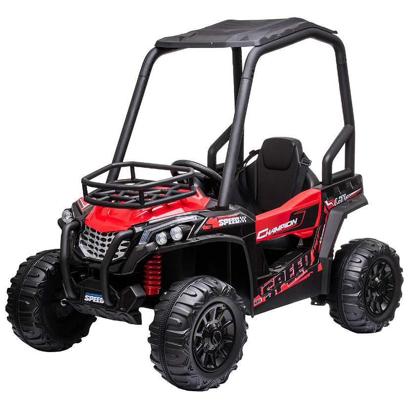 Aosom 12V Dual Motor Electric Ride On UTV w/ Music Connection and Remote Control Red Image