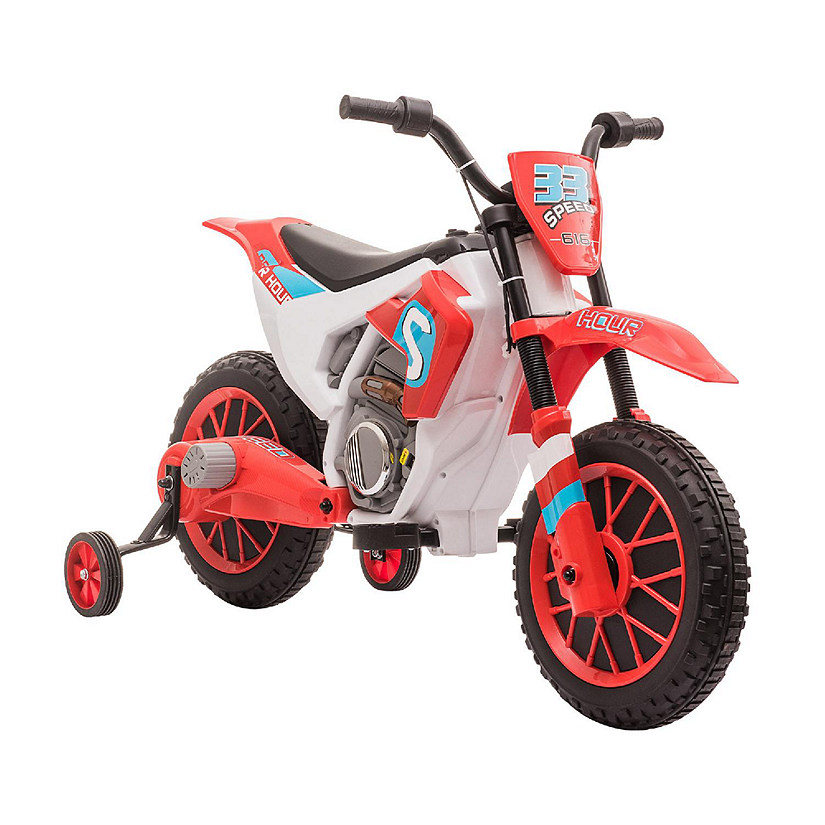 Aosom 12V Electric Motorcycle Dirt Bike Ride On w/ Training Wheels Red Image