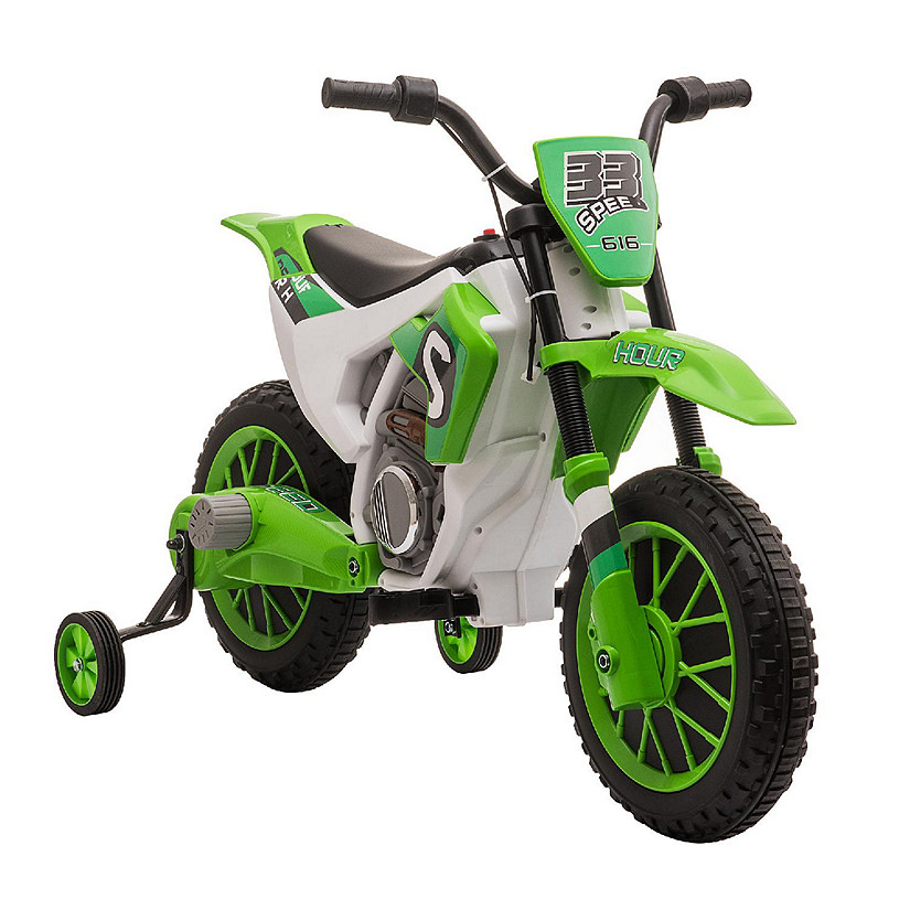 Aosom 12V Kids Motorcycle Dirt Bike Electric Battery Powered Ride On Toy Off road Street Bike with Charging Battery Training Wheels Green Image