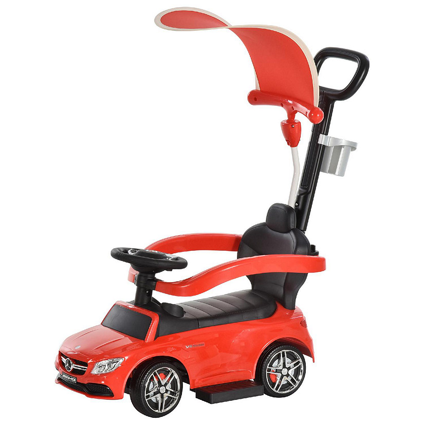 Aosom 3 in 1 Toddler Push Car Ride on W/Sound and Safety Bar 12-36Mo Red Image