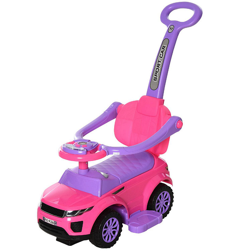 Aosom 3 In 1 Toddler Push Car w/Music Lights and Secure Bar 1-3yr Pink Image