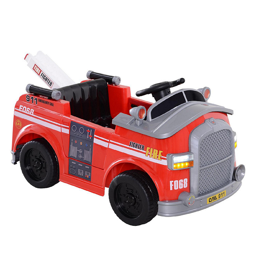 Aosom 6V Electric Ride On Fire Truck Vehicle for Kids w/Remote Control Image