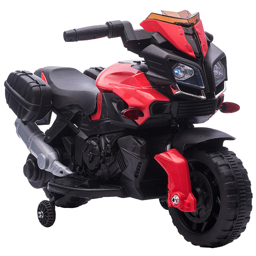 Aosom 6V Kids Motorcycle Dirt Bike Electric Battery Powered Ride On Toy Off road Street Bike with Rechargeable Battery Pedal Headlights and Training Wheels Red Image