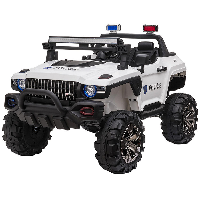 Aosom Kids Ride On Car 12V RC 2 Seater Police Truck Electric Car For Kids with Full LED Lights MP3 Parental Remote Control (White) Image