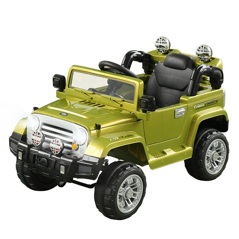 Aosom Kids Ride on Car Off Road Truck with MP3 Connection Working Horn Steering Wheel and Remote Control 12V Motor Green Image