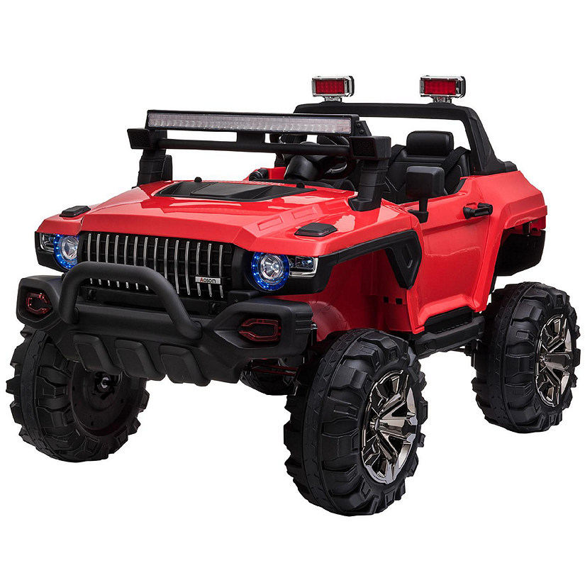 Aosom Ride On 12V Electric RC 2 Seater Police Truck w/Lights and MP3 Parental Remote Control Red Image