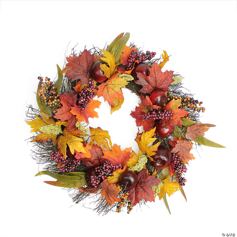Apple and Berry Maple Leaf Twig Artificial Wreath  22-Inch Image