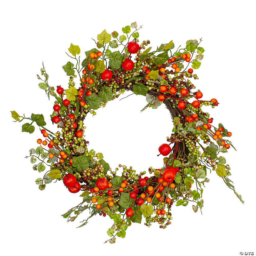 Apples and Berries Artificial Fall Harvest Wreath - 22 Inch  Unlit Image