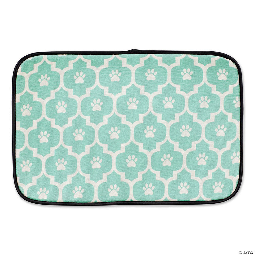 Aqua And Off White Lattice Paw Pet Mat Image