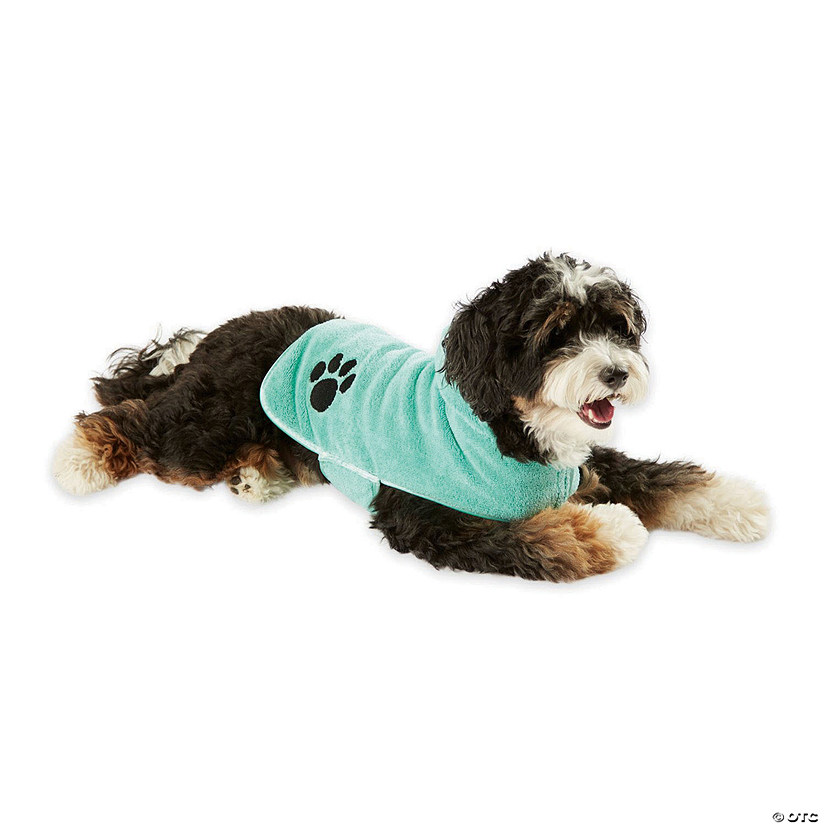 Aqua Embroidered Paw Small Pet Robe Image