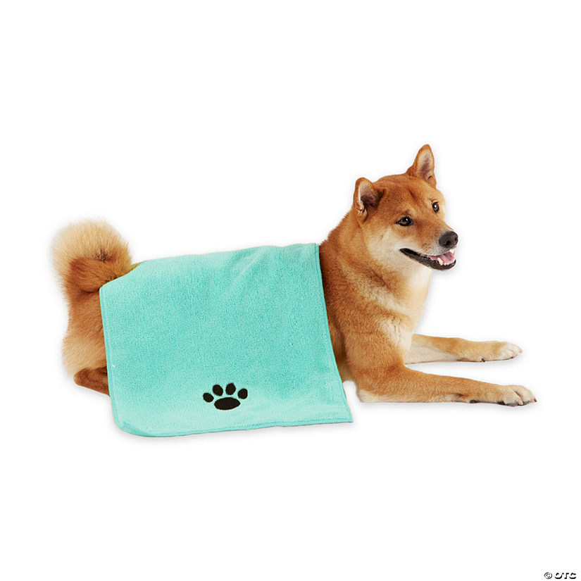 Aqua Embroidered Paw Small Pet Towel (Set Of 3) Image