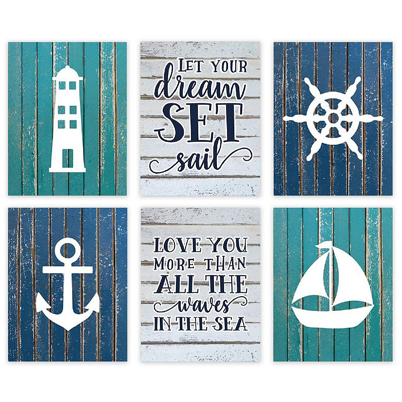 Aqua Rustic Sail Set Sail 6Pk 8.5x11in Image