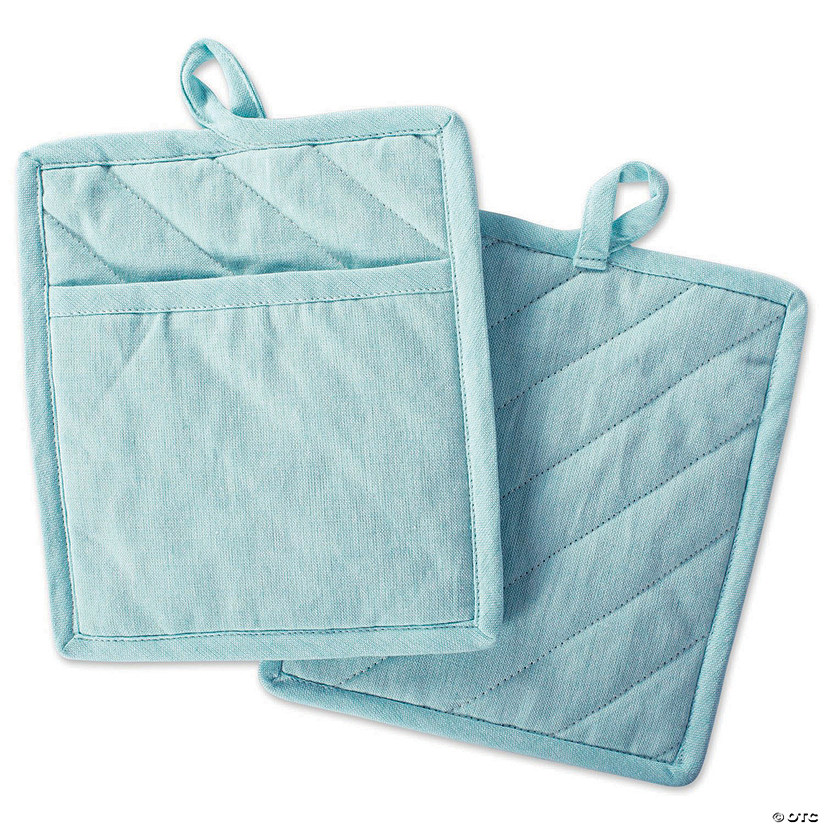 Aqua Solid Chambray Potholder (Set Of 2) Image