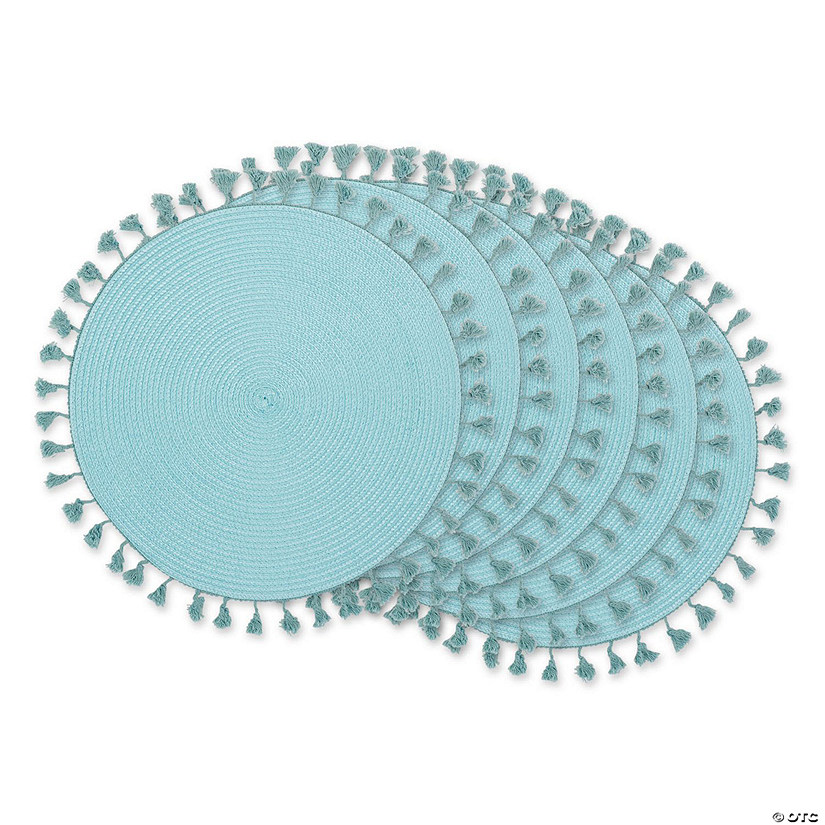 Aqua Tassel Fringe Pp Woven Round Placemat Set Of 6 Image