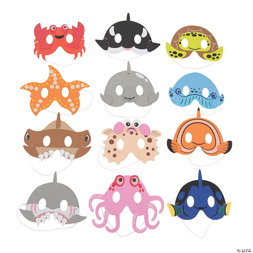 Aquatic Animal Face Masks- 12 Pc. Image