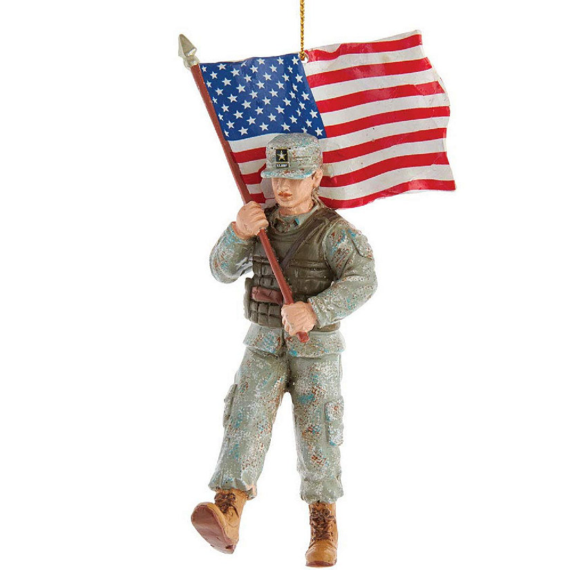 Army Soldier Holding American Flag Christmas Ornament AM2191 New Image