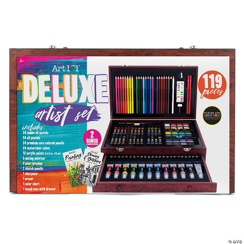 Art 101 Deluxe Art Set in a Wood Organizer Case, 119 Pieces Image