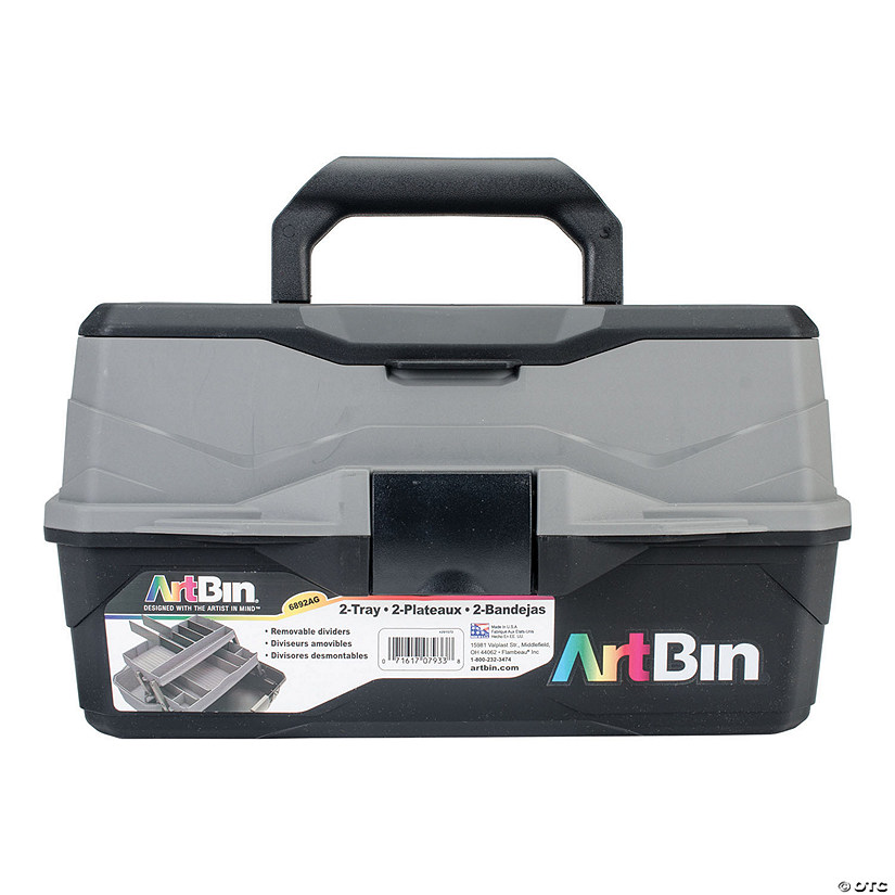 ArtBin Lift Tray Box with 2 Trays & Quick Access Lid Storage - 8"x14"x7.5", Black & Gray Image