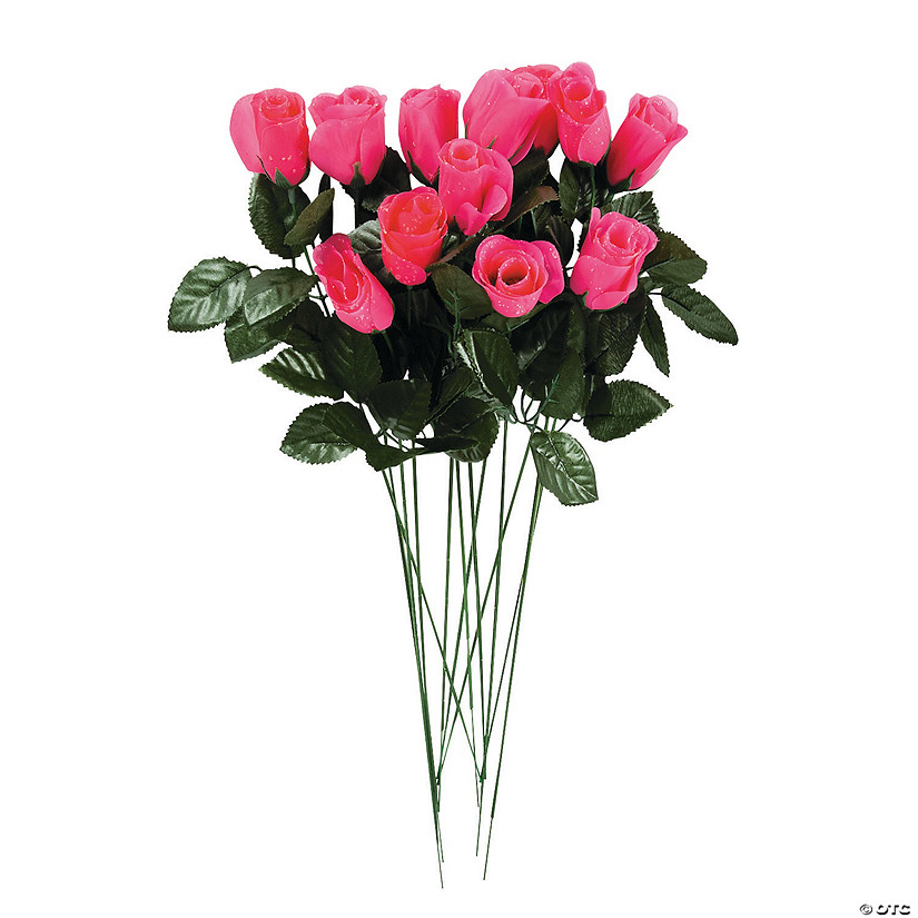 Artificial Hot Pink Rosebuds - 12 Pc. Image