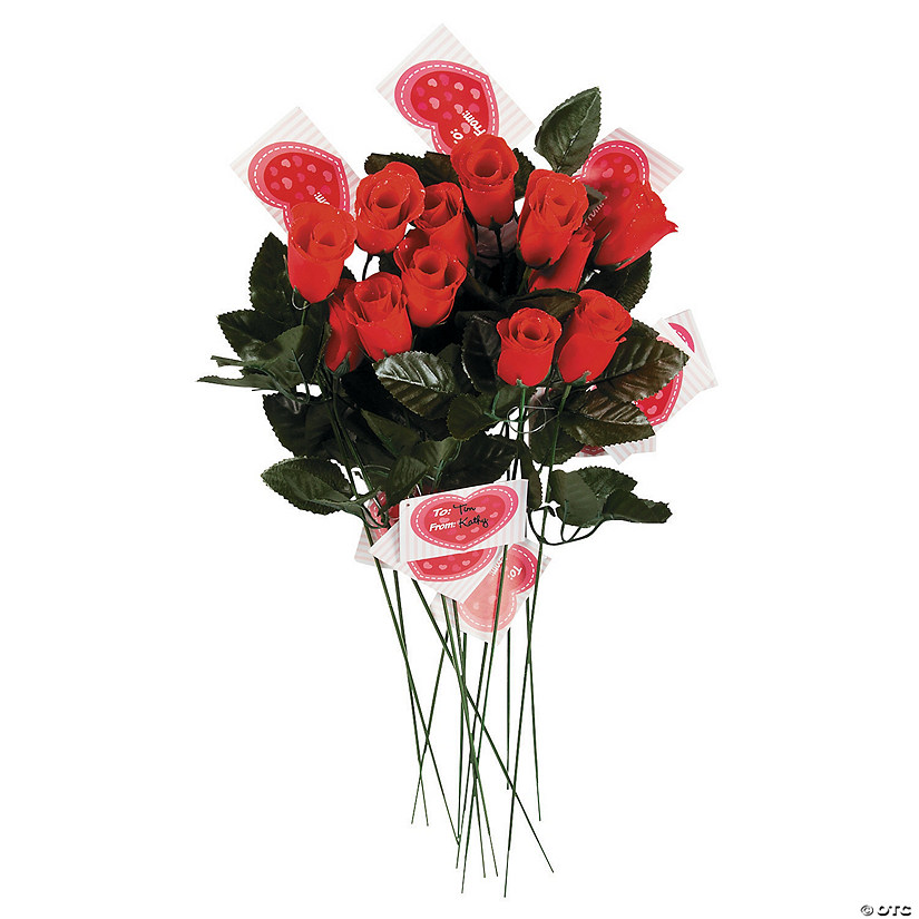 Artificial Red Rosebuds with Card - 12 Pc. Image