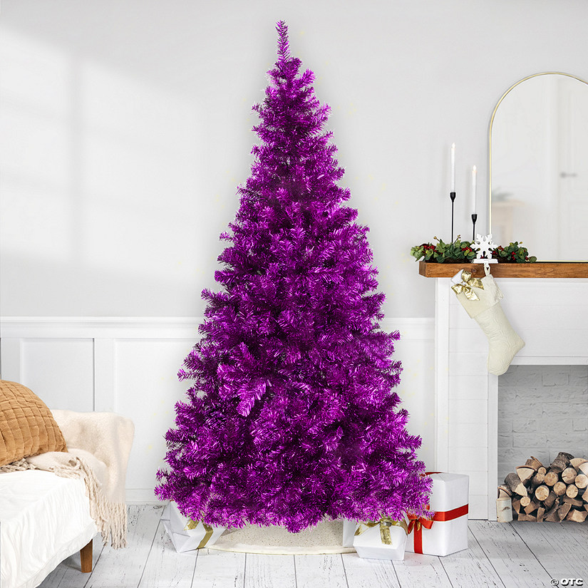 Artificial Tinsel Christmas Tree - 7' - Purple - Unlit Image