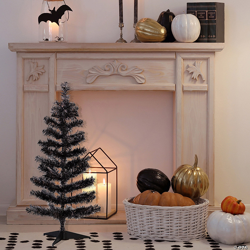 Artificial Tinsel Halloween Tree - 3' - Black - Unlit Image