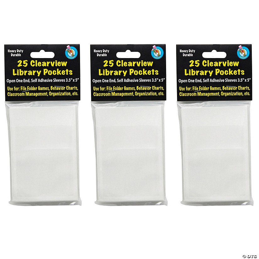 Ashley Productions Clear View Self-Adhesive Library Pocket 3.5" x 5", 25 Per Pack, 3 Packs Image