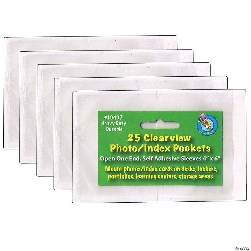 Ashley Productions Clear View Self-Adhesive Photo/Index Card Pocket 4" x 6", 25 Per Pack, 5 Packs Image