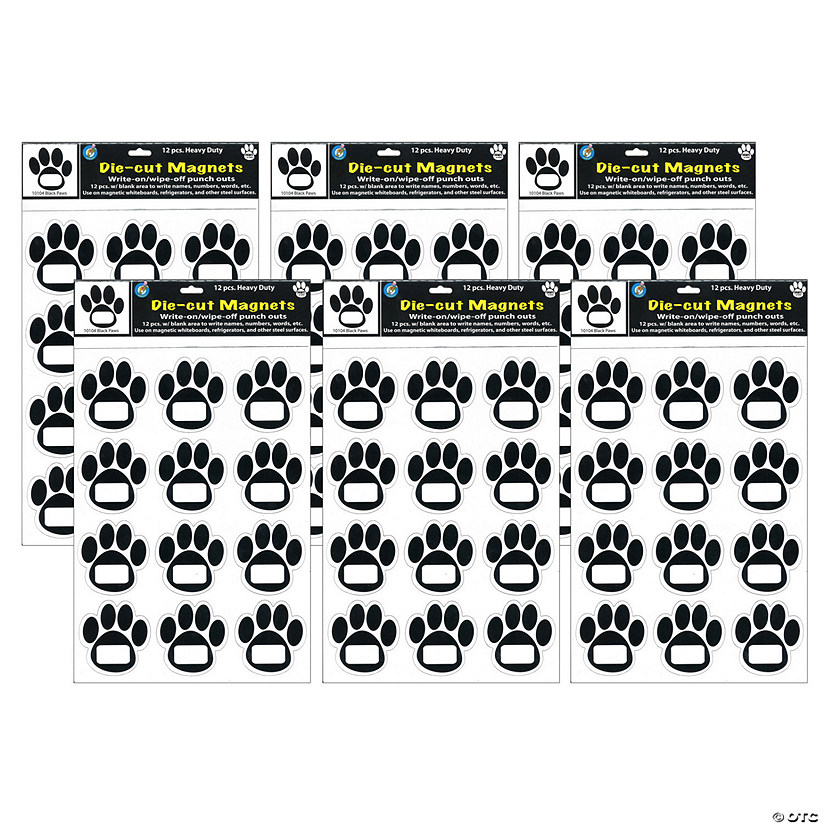 Ashley Productions Die-Cut Magnetic Black Paw Prints, 12 Per Pack, 6 Packs Image