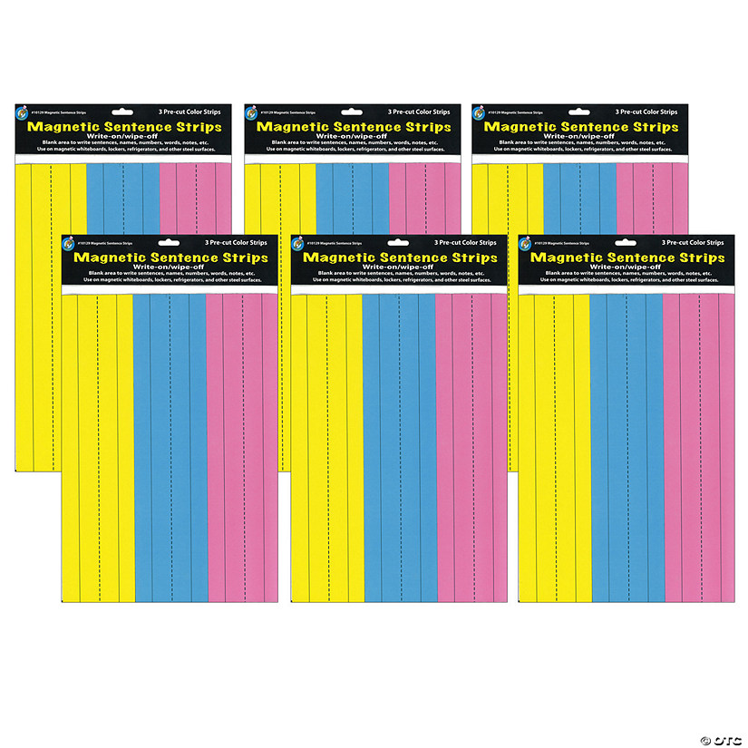 Ashley Productions Die-Cut Magnetic Pink/Blue/Yellow Sentence Strips, 2.75" x 11", 3 Per Pack, 6 Packs Image