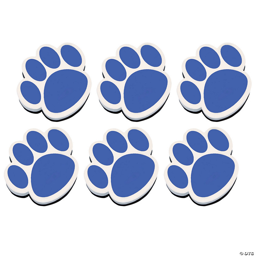 Ashley Productions Magnetic Whiteboard Eraser, Blue Paw, Pack of 6 Image